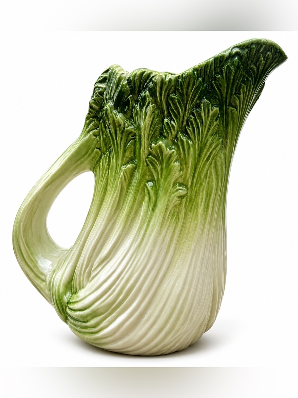 Vintage Italian Hand Painted Majolica Cabbage Lettuce Pitcher Vase Green Ceramic